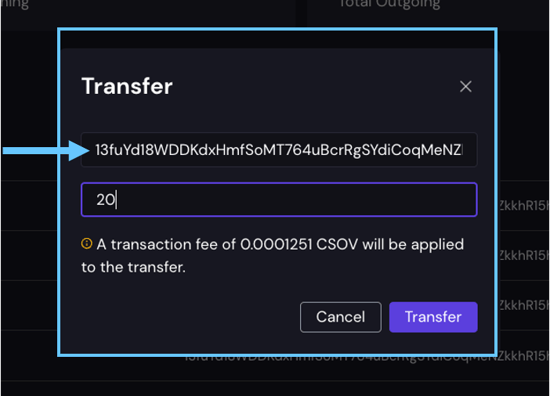 Transfer box_Account ID arrow